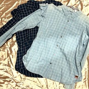 2 for 1 button up, grid design, collar shirt, with ruffles on shoulder